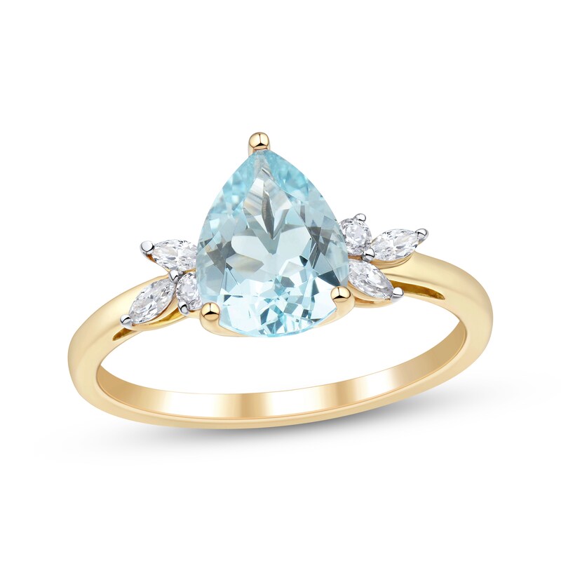 Main Image 1 of KAY Lab-Grown Diamonds & Pear-Shaped Natural Sky Blue Topaz Ring 1/4 ct tw 10K Yellow Gold