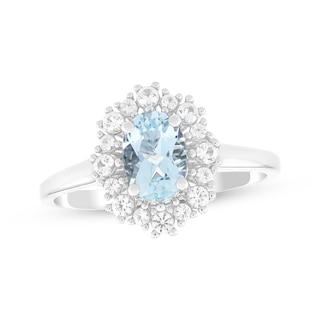 Oval-Cut Natural Aquamarine & White Lab-Created Sapphire Halo Ring Sterling Silver