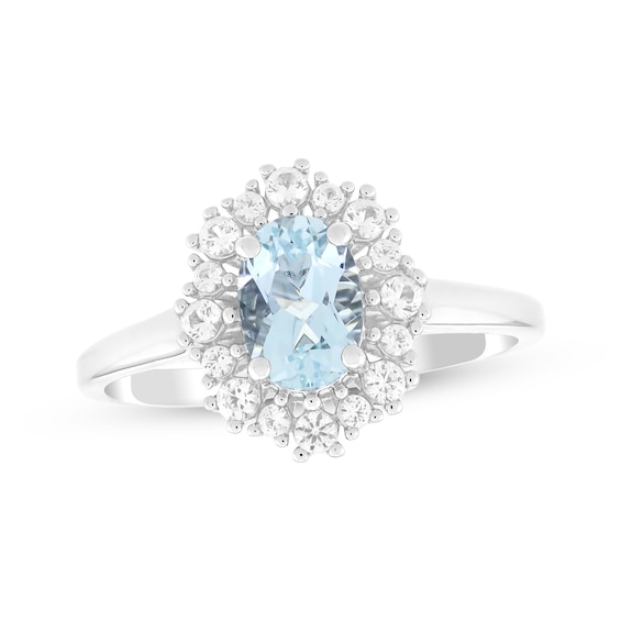 Oval-Cut Natural Aquamarine & White Lab-Created Sapphire Halo Ring Sterling Silver