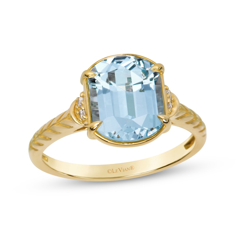 Main Image 1 of Le Vian Oval-Cut Natural Aquamarine Ring 1/20 ct tw Diamonds 14K Honey Gold