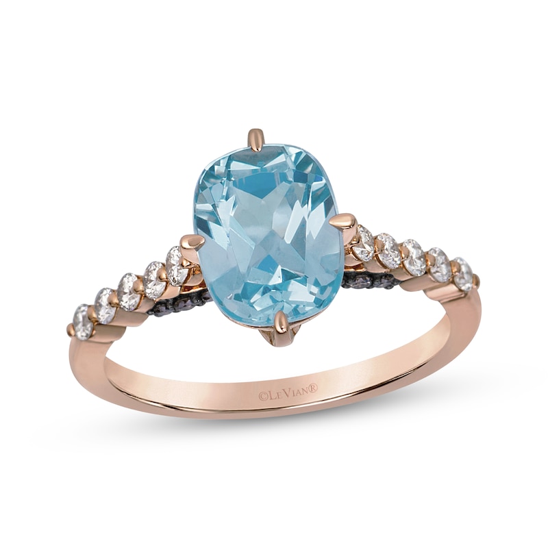 Main Image 1 of Le Vian Cushion-Cut Natural Blue Topaz Ring 3/8 ct tw Diamonds 14K Strawberry Gold