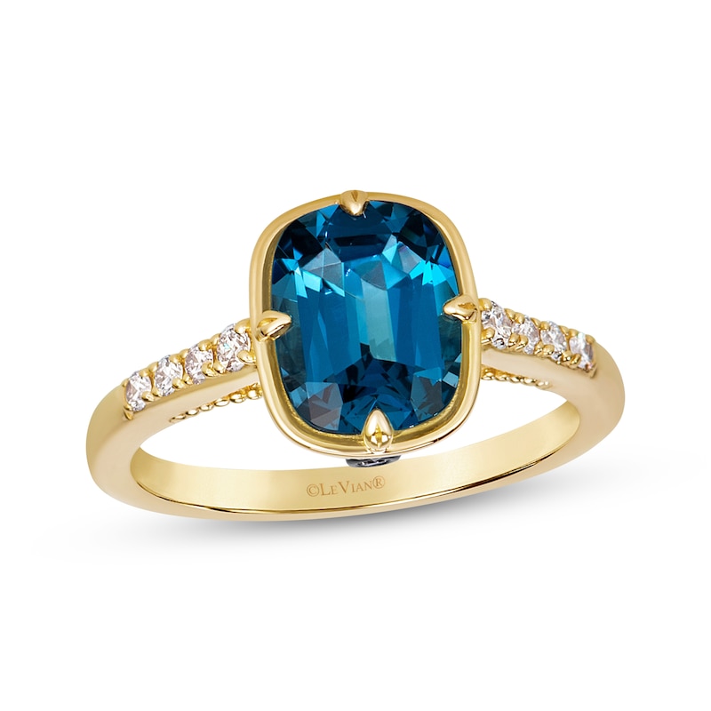 Main Image 1 of Le Vian Cushion-Cut Natural London Blue Topaz Ring 1/8 ct tw Diamonds 14K Honey Gold