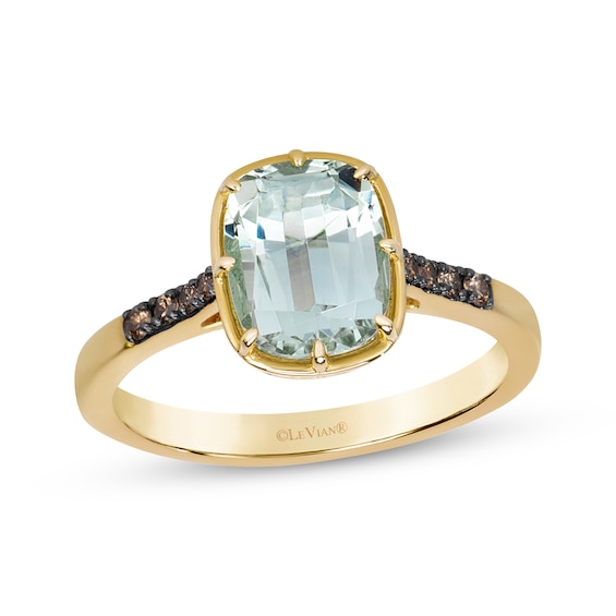 Le Vian Cushion-Cut Natural Green Quartz Ring 1/6 ct tw Diamonds 14K Honey Gold