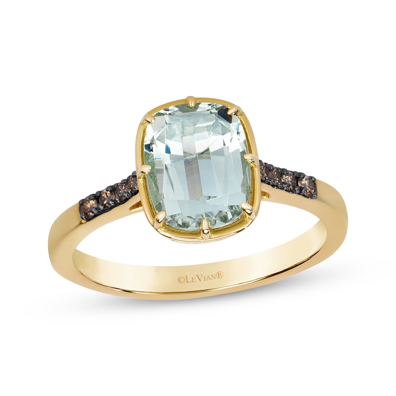 Main Image 1 of Le Vian Cushion-Cut Natural Green Quartz Ring 1/6 ct tw Diamonds 14K Honey Gold