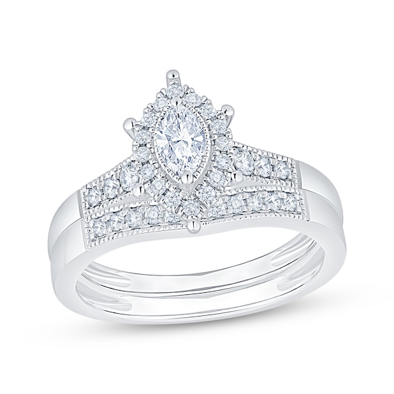 Now + Forever Marquise-Cut Diamond Halo Bridal Set 1/2 ct tw 10K White Gold