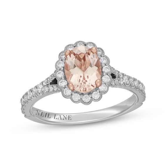 Neil Lane Oval-Cut Natural Morganite & Diamond Halo Engagement Ring 1/2 ct tw 14K Two-Tone Gold