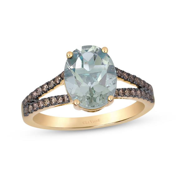 Le Vian Oval-Cut Natural Green Quartz Ring 1/3 ct tw Diamonds 14K Honey Gold