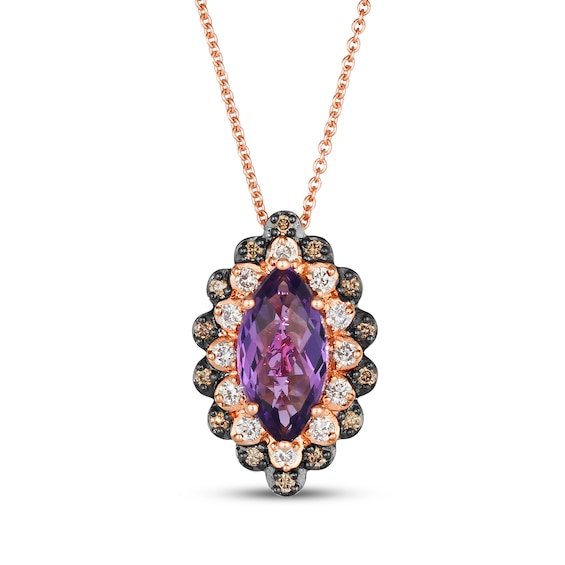 Le Vian Marquise-Cut Natural Amethyst Scalloped Halo Necklace 1/3 ct tw Diamonds 14K Strawberry Gold