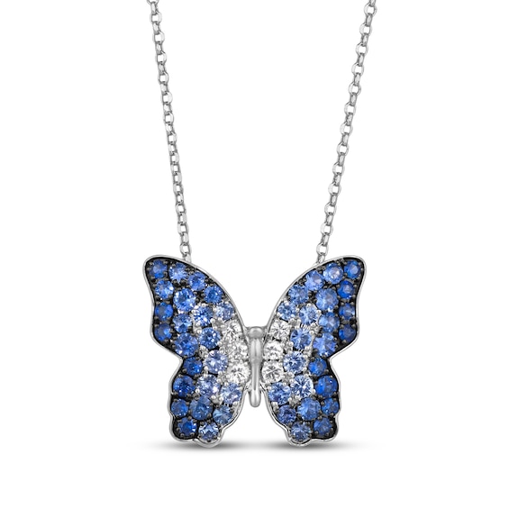 Le Vian Denim Ombré & White Sapphire Butterfly Necklace 14K Vanilla Gold 19"