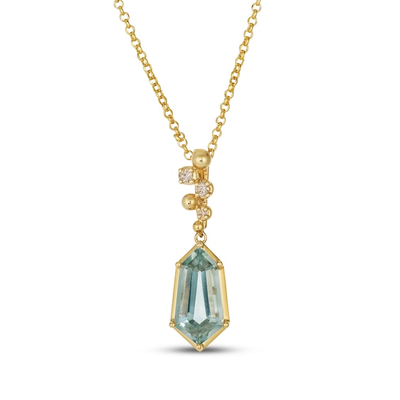 Le Vian Elongated Hexagon Natural Green Quartz Necklace 1/20 ct tw Diamonds 14K Honey Gold 19"