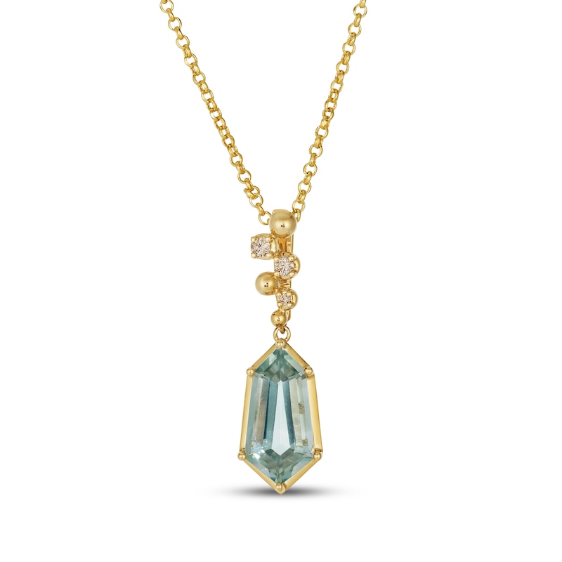 Main Image 1 of Le Vian Elongated Hexagon Natural Green Quartz Necklace 1/20 ct tw Diamonds 14K Honey Gold 19"