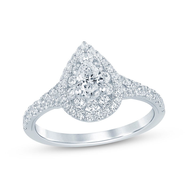 Main Image 1 of Now + Forever Pear-Shaped Diamond Double-Halo Engagement Ring 1 ct tw 14K White Gold