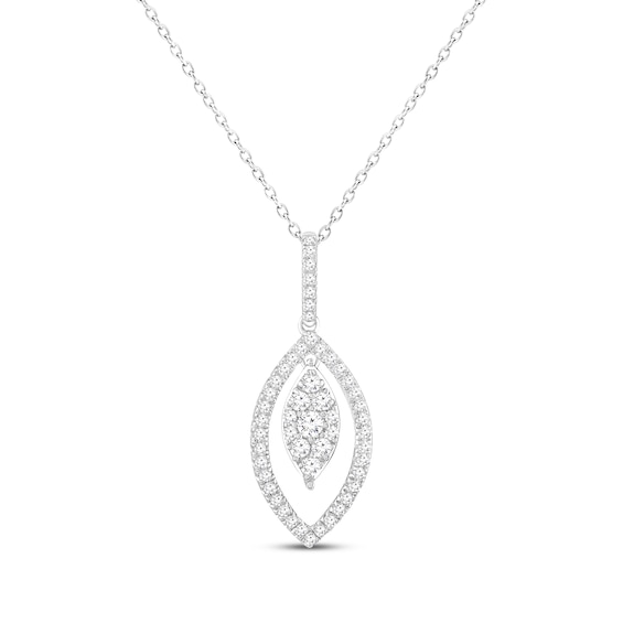 Multi-Diamond Marquise Frame Drop Necklace 1/3 ct tw 10K White Gold 18"