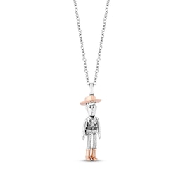 Disney Treasures Toy Story &quot;Woody&quot; Diamond Necklace 1/15 ct tw Sterling Silver & 10K Rose Gold 19&quot;