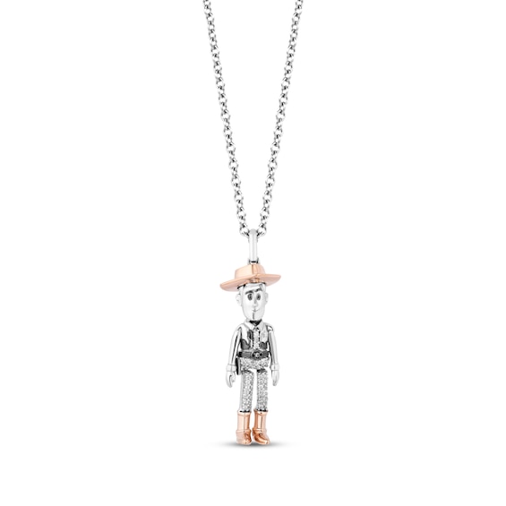 Disney Treasures Toy Story "Woody" Diamond Necklace 1/15 ct tw Sterling Silver & 10K Rose Gold 19"