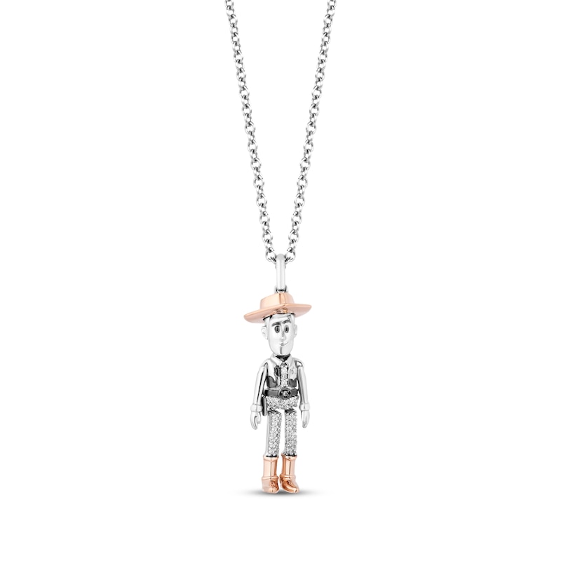 Disney Treasures Toy Story "Woody" Diamond Necklace 1/15 ct tw Sterling Silver & 10K Rose Gold 19"