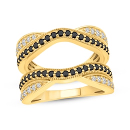 Black & White Diamond Contoured Enhancer Ring 1 ct tw 14K Yellow Gold