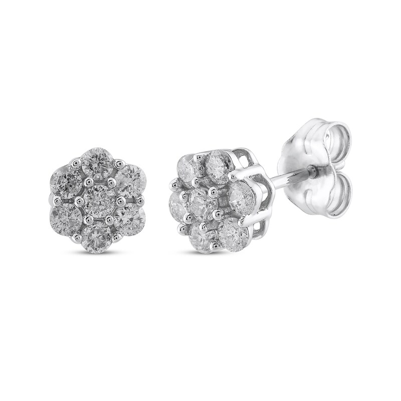 Main Image 1 of Diamond Seven-Stone Flower Stud Earrings 1/2 ct tw 10K White Gold