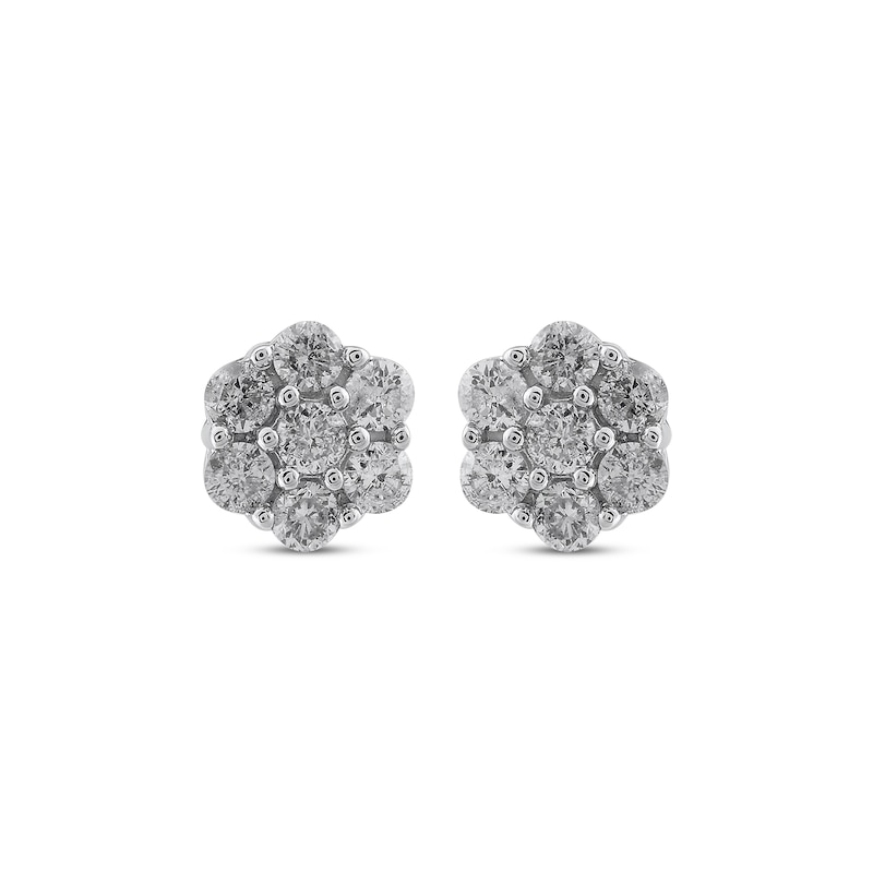 Main Image 2 of Diamond Seven-Stone Flower Stud Earrings 1/2 ct tw 10K White Gold