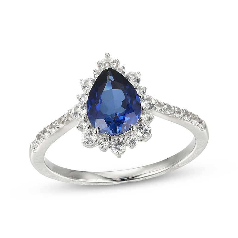 Main Image 1 of Pear-Shaped Blue Lab-Created Sapphire & White Lab-Created Sapphire Ring Sterling Silver