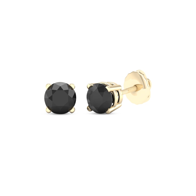 Round-cut Black Diamond Solitaire Stud Earrings 1 ct tw 10K Yellow Gold