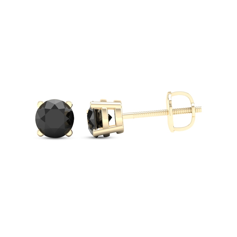 Round-cut Black Diamond Solitaire Stud Earrings 1 ct tw 10K Yellow Gold