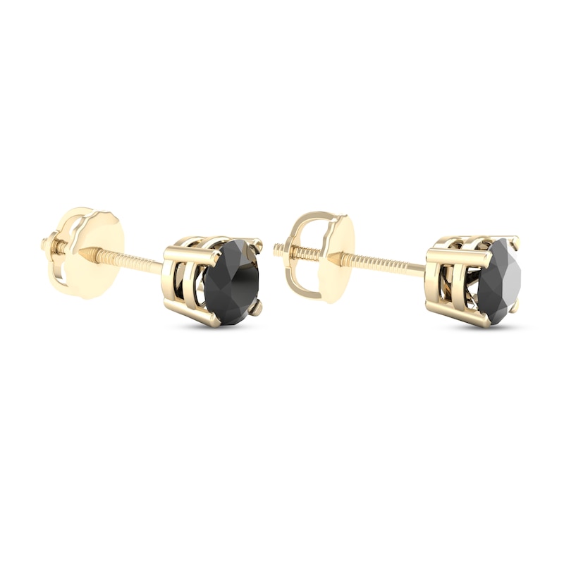 Main Image 4 of Round-cut Black Diamond Solitaire Stud Earrings 1 ct tw 10K Yellow Gold