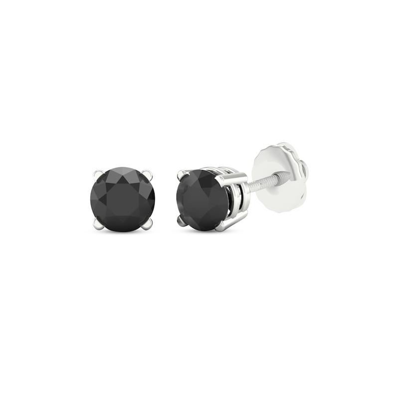 Round-cut Black Diamond Solitaire Stud Earrings 1 ct tw 10K White Gold