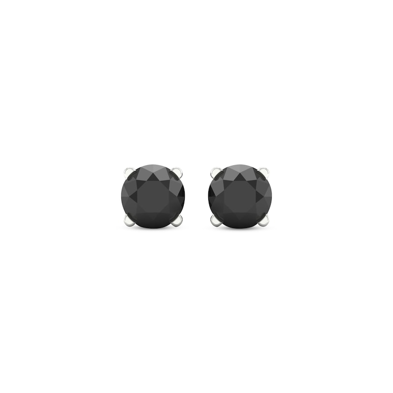 Main Image 2 of Round-cut Black Diamond Solitaire Stud Earrings 1 ct tw 10K White Gold