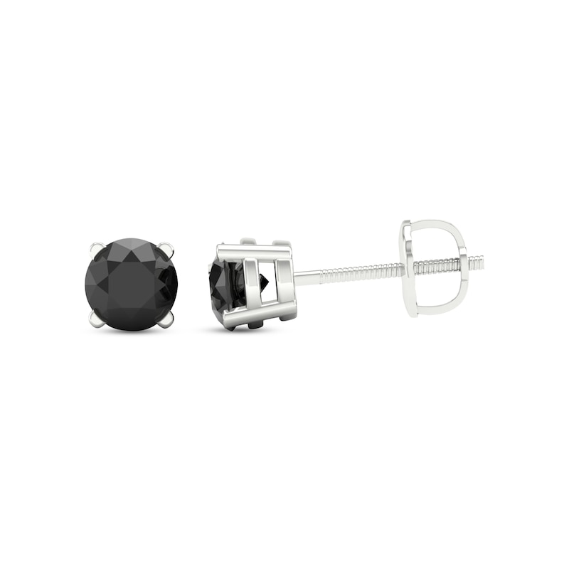 Round-cut Black Diamond Solitaire Stud Earrings 1 ct tw 10K White Gold ...