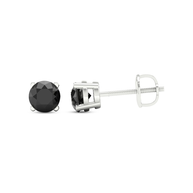 Main Image 3 of Round-cut Black Diamond Solitaire Stud Earrings 1 ct tw 10K White Gold