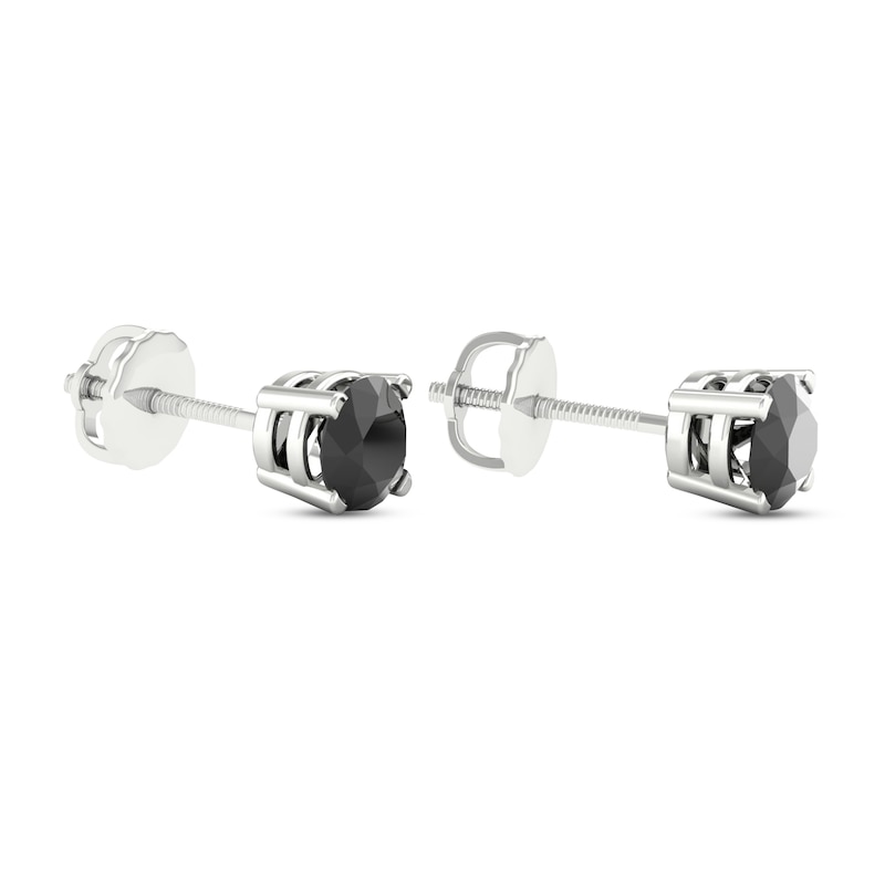 Main Image 4 of Round-cut Black Diamond Solitaire Stud Earrings 1 ct tw 10K White Gold