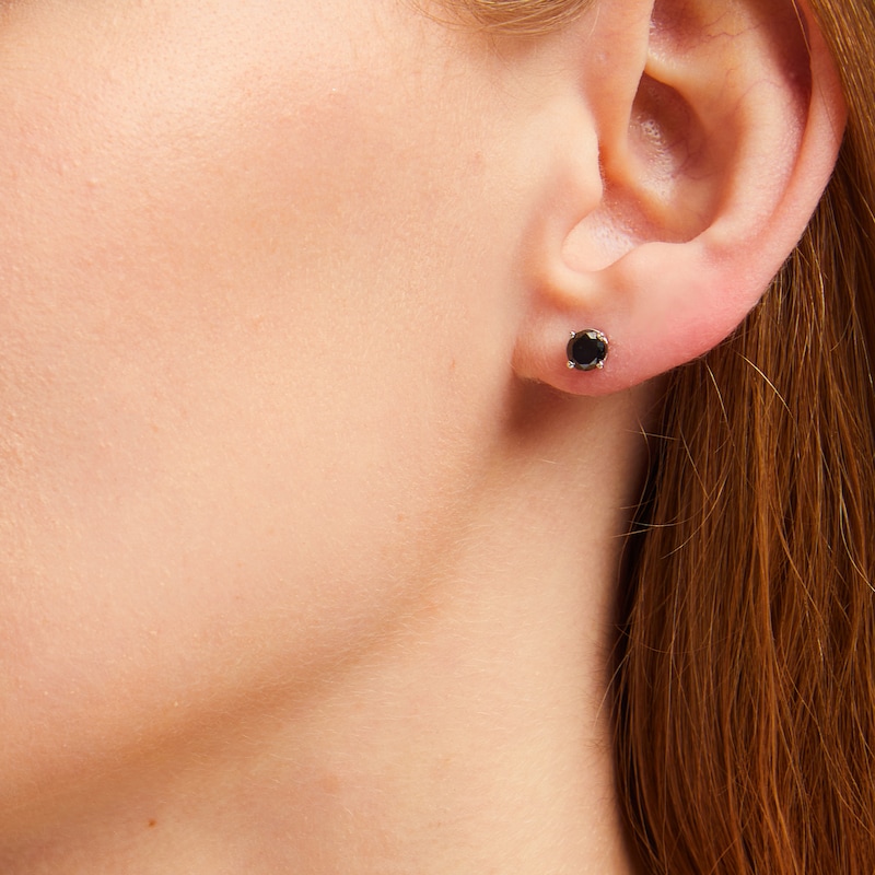 Main Image 5 of Round-cut Black Diamond Solitaire Stud Earrings 1 ct tw 10K White Gold