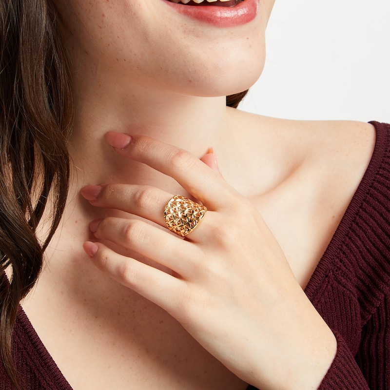 Main Image 4 of Italian Brilliance Diamond-Cut Tapered Concave Ring 14K Yellow Gold - Size 7