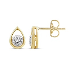 Multi-Diamond Teardrop Stud Earrings 1/10 ct tw 10K Yellow Gold
