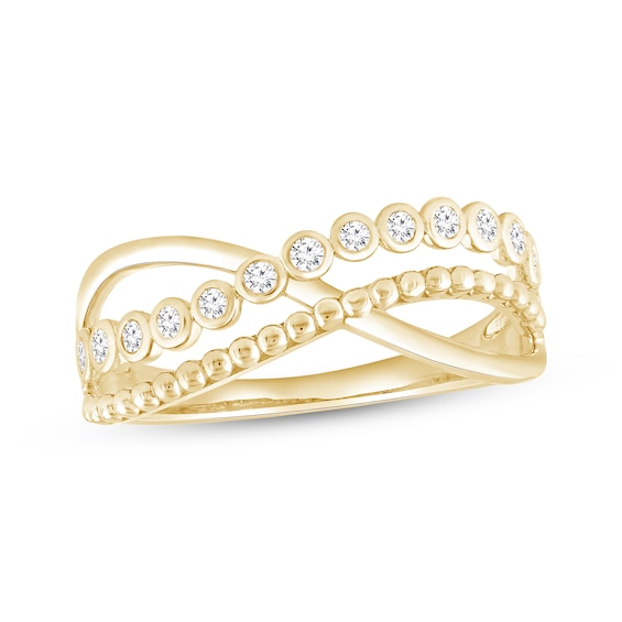 Diamond Beaded Crossover Ring 1/6 ct tw 10K Yellow Gold