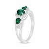 Thumbnail Image 2 of Oval-Cut & Pear-Shaped Lab-Created Emerald & White Lab-Created Sapphire Three-Stone Ring Sterling Silver