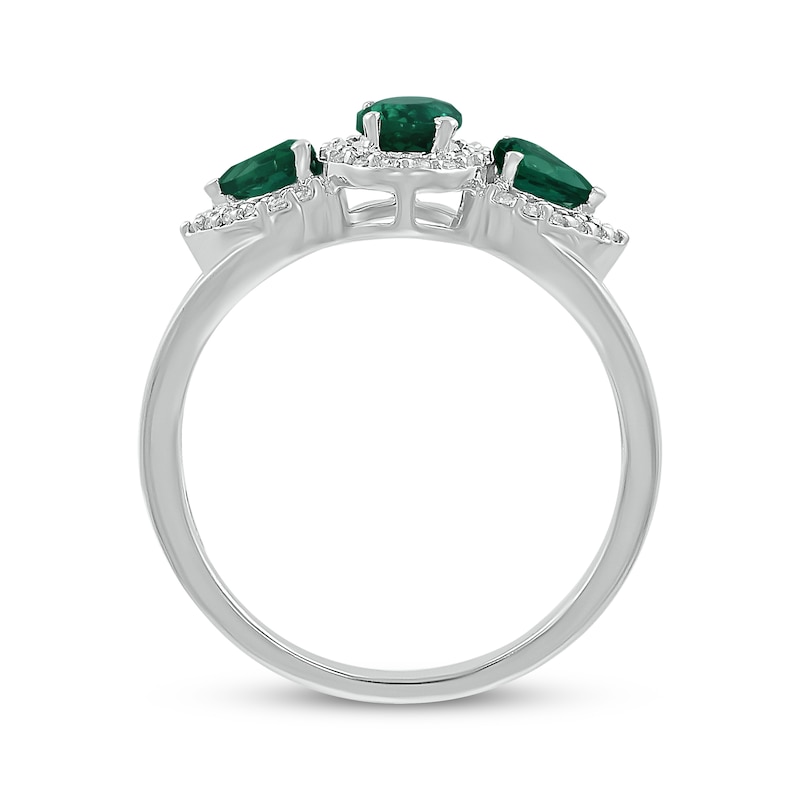 Main Image 3 of Oval-Cut & Pear-Shaped Lab-Created Emerald & White Lab-Created Sapphire Three-Stone Ring Sterling Silver