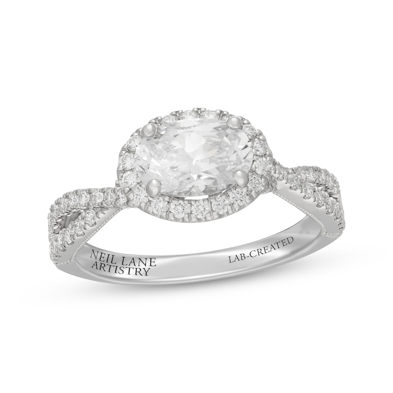Main Image 1 of Neil Lane Artistry East West Oval-Cut Lab-Grown Diamond Halo Engagement Ring 1-1/2 ct tw 14K White Gold