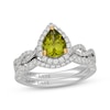 Thumbnail Image 1 of Neil Lane Pear-Shaped Peridot & Diamond Halo Bridal Set 1/2 ct tw 14K White Gold