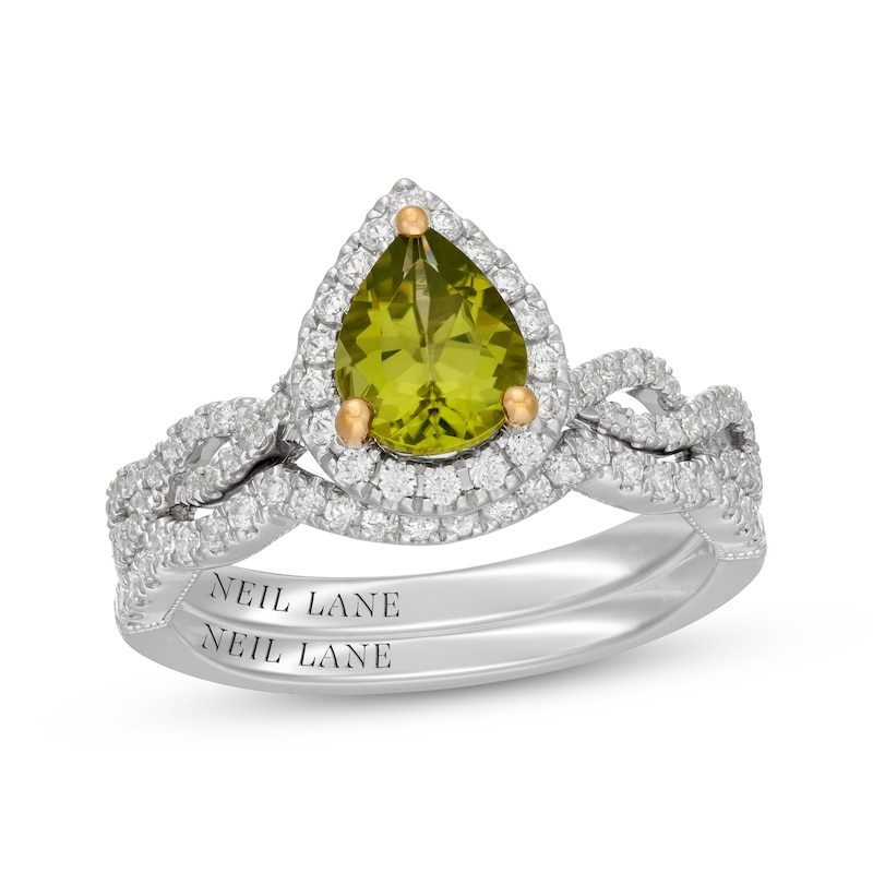 Main Image 1 of Neil Lane Pear-Shaped Peridot & Diamond Halo Bridal Set 1/2 ct tw 14K White Gold