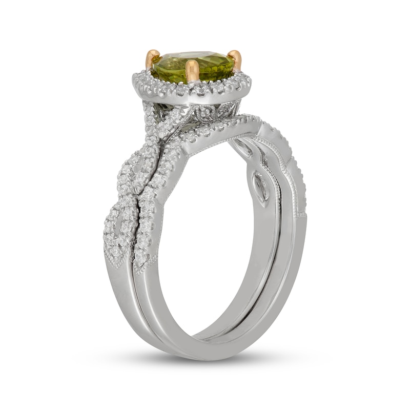 Main Image 2 of Neil Lane Pear-Shaped Peridot & Diamond Halo Bridal Set 1/2 ct tw 14K White Gold