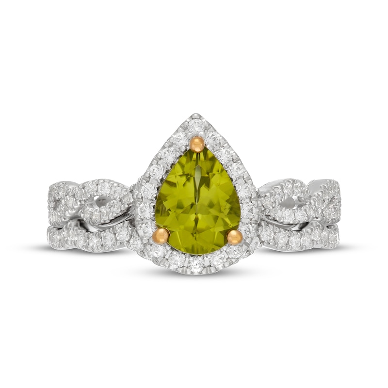 Main Image 3 of Neil Lane Pear-Shaped Peridot & Diamond Halo Bridal Set 1/2 ct tw 14K White Gold