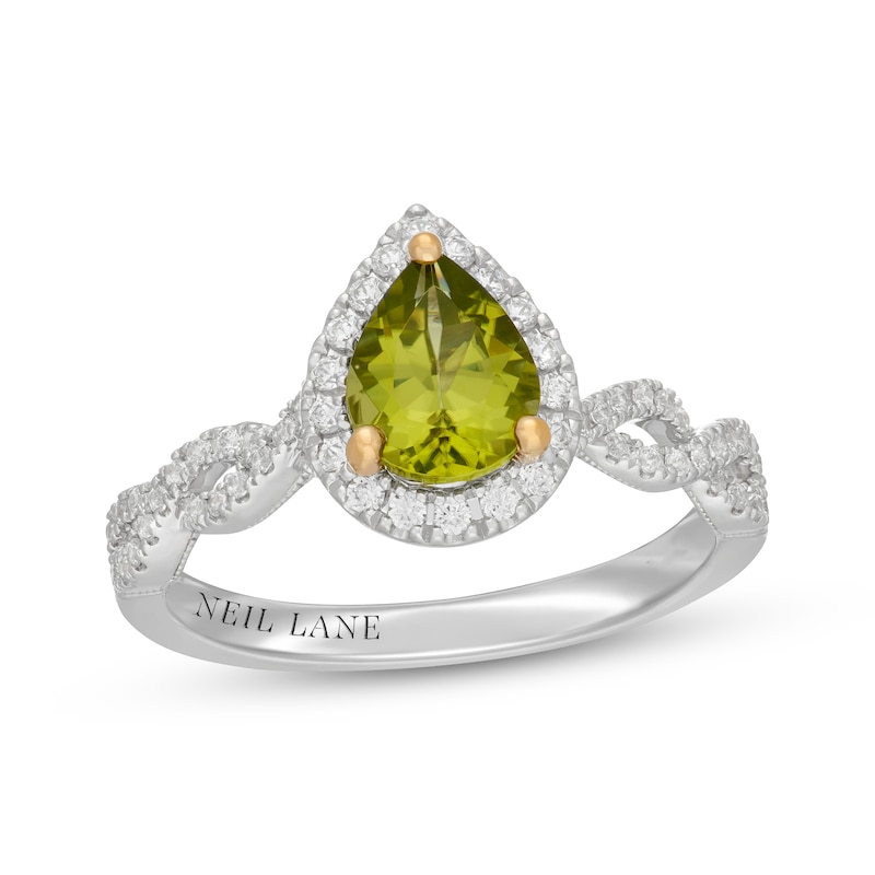 Main Image 4 of Neil Lane Pear-Shaped Peridot & Diamond Halo Engagement Ring 3/8 ct tw 14K White Gold