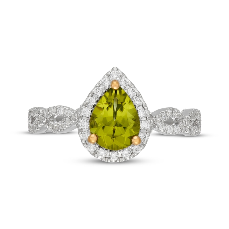 Main Image 6 of Neil Lane Pear-Shaped Peridot & Diamond Halo Engagement Ring 3/8 ct tw 14K White Gold