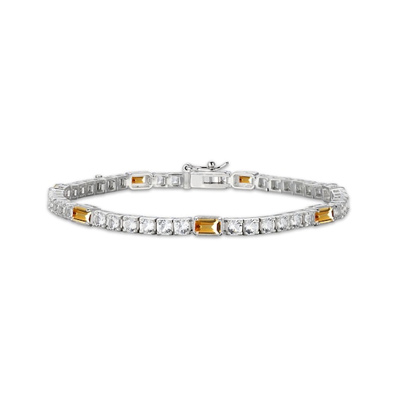 Emerald-Cut Citrine & White Lab-Created Sapphire Station Bracelet Sterling Silver 7.25"