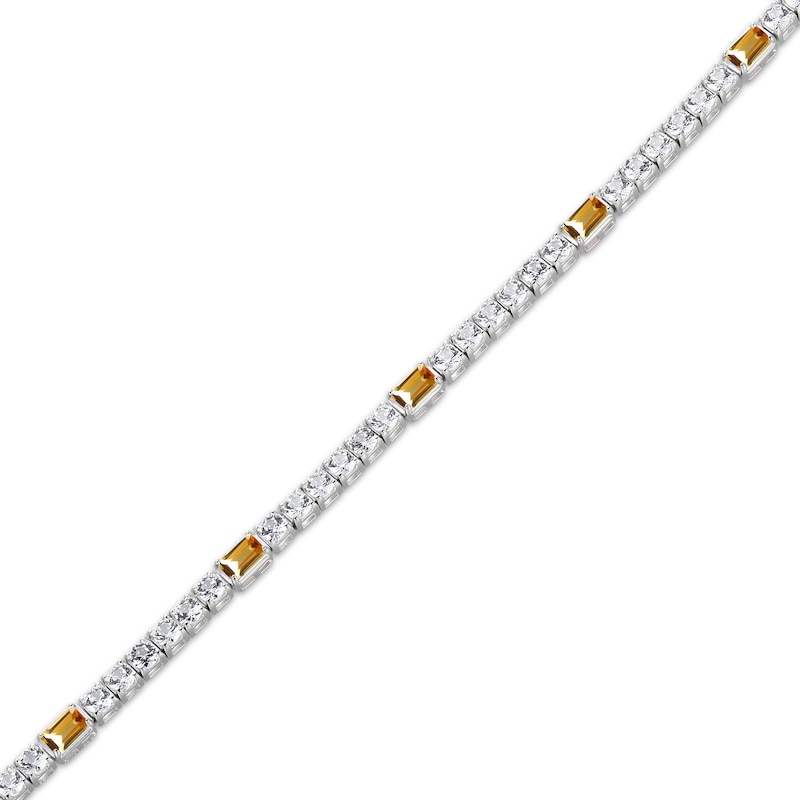 Main Image 2 of Emerald-Cut Citrine & White Lab-Created Sapphire Station Bracelet Sterling Silver 7.25"