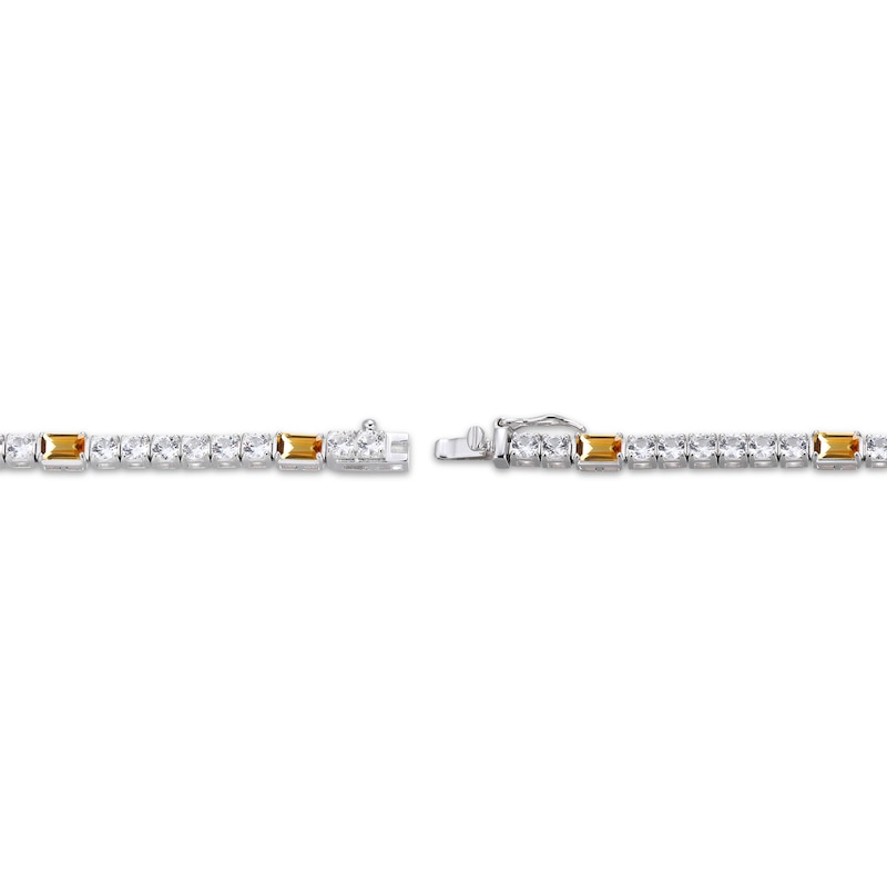 Main Image 3 of Emerald-Cut Citrine & White Lab-Created Sapphire Station Bracelet Sterling Silver 7.25"
