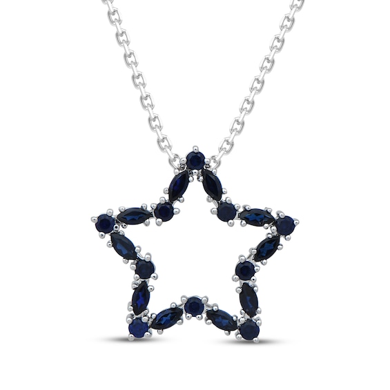Marquise & Round-Cut Blue Lab-Created Sapphire Star Necklace Sterling Silver 18"