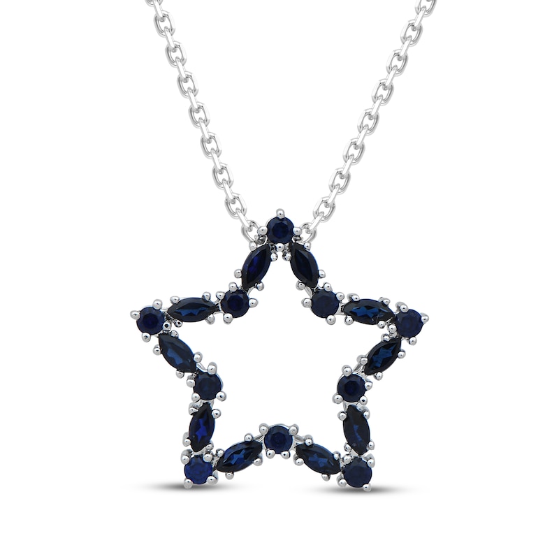 Main Image 1 of Marquise & Round-Cut Blue Lab-Created Sapphire Star Necklace Sterling Silver 18&quot;